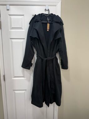SKIMS Black Draped Trench Coat with Self-Tie Belt